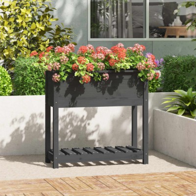 vidaXL Jardinieră cu raft, gri, 82,5x34,5x81 cm, lemn masiv de pin 823761 foto