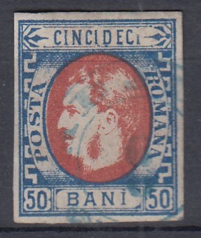 ROMANIA 1869 LP 29 b REGELE CAROL I CU FAVORITI VALOAREA 50 BANI STAMPILAT foto