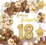 Set pentru petrecerea aniversara de majorat, cu baloane din latex si folie, numarul 18, banner Happy Birthday, pentru adolescenti sau adolescente