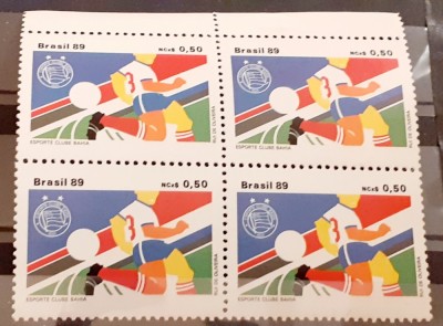 Brazilia 1989 fotbal , sport, bloc de 4 timbre 1v mnh foto