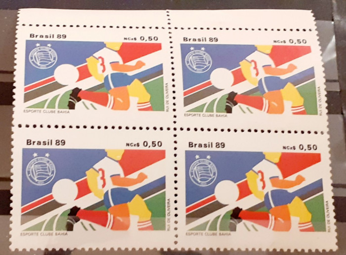 Brazilia 1989 fotbal , sport, bloc de 4 timbre 1v mnh