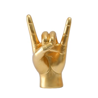 Sculptura, amuzanta, You Rock, din rasina, auriu, 350 g, designul sau este un simbol al pasiunii pentru muzica si al atitudinii nonconformiste foto