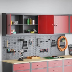 Set dulap unelte &amp;amp; panou c&amp;acirc;rlige de perete, 6 piese roșu metal foto