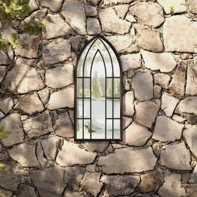 vidaXL Oglindă de grădină, negru, 70x30 cm, fier, uz exterior foto