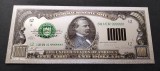 S.U.A. 1000 DOLARI 1928 - (REPLICA/REPRODUCERE/SUVENIR/DECORATIVA) POLIMER (PLASTIC) PLACATA CU ARGINT 999&permil;