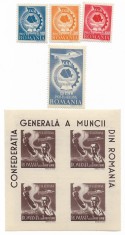 Romania (285bis) - Confederatia Generala a Muncii, 1947 - serie + bloc neoblit. foto