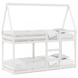 Cumpara ieftin Pat supraetajat cu acoperis, alb, 80x200 cm, lemn masiv de pin