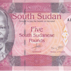 Bancnota Sudanul de Sud 5 Pounds 2015 - P11 UNC