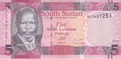 Bancnota Sudanul de Sud 5 Pounds 2015 - P11 UNC foto