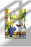 Imprimeu pe p&acirc;nză fără ramă cu natură &icirc;n bucătărie, struguri și pahar de vin, format A3, poster de perete mediteranean | A3 (29.7 x 42 cm)
