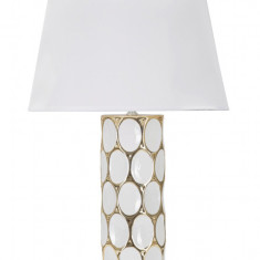 Lampa de masa, Glam Carv, Mauro Ferretti, 1 x E27, 40W, Ø34.5 x 56 cm, ceramica/fier/textil, alb/auriu
