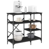vidaXL Raft brutărie negru 90x40x84cm, lemn și metal prelucrat, etajeră bucătărie, suport depozitare, picioare reglabile