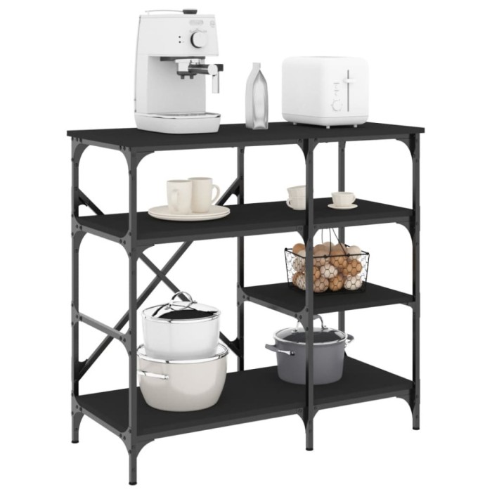 vidaXL Raft pentru brutărie negru 90x40x84 cm lemn și metal prelucrat 845421