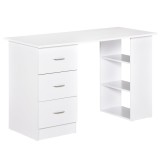 HOMCOM Birou modern cu 3 Sertare si Rafturi in Lemn Alb 120x49x72cm