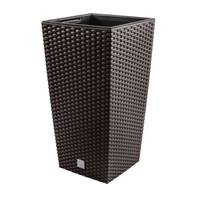 Ghiveci de flori patrat, RATO square, 32.5 x 32.5 cm, H 61 cm, 21/49 L, imitatie ratan, maro, Prosperplast foto