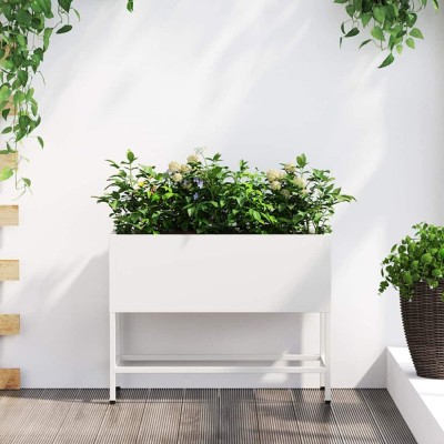 vidaXL Ghiveci ridicat pentru grădină Alb 60 x 26 x 45 cm Oțel foto