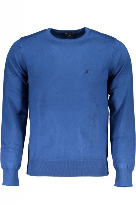 Pulover barbati cu logo si croiala Slim fit albastru, 4XL
