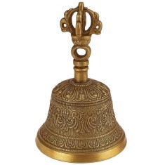 Clopot tibetan cu dublu dorje, pentru energizare si curatare locuinta, metal vintage 14,5 cm