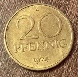 C50 - Moneda foarte veche - Germania Democrata DDR - 20 pfennig - 1974 - litera A