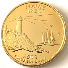 AMERICA QUARTER 1/4 DOLLAR 2003 LITERA D.(Farul Pemaquid Point-MAINE) PLACAT AUR foto