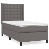 Cumpara ieftin Pat box spring cu saltea, gri, 90x200 cm, piele ecologica