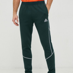 Adidas pantaloni de trening barbati, culoarea verde, neted