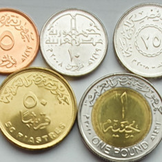 set 5 monede Egipt 5, 10, 25, 50 piastres 1 Pound 2008 - 2010 UNC - A026