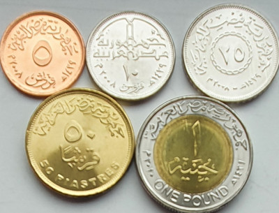 set 5 monede Egipt 5, 10, 25, 50 piastres 1 Pound 2008 - 2010 UNC - A026 foto