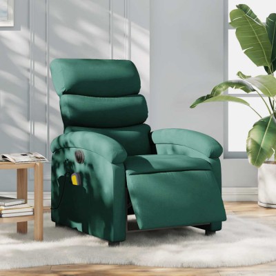 vidaXL Fotoliu electric de masaj rabatabil, verde &amp;icirc;nchis, textil foto