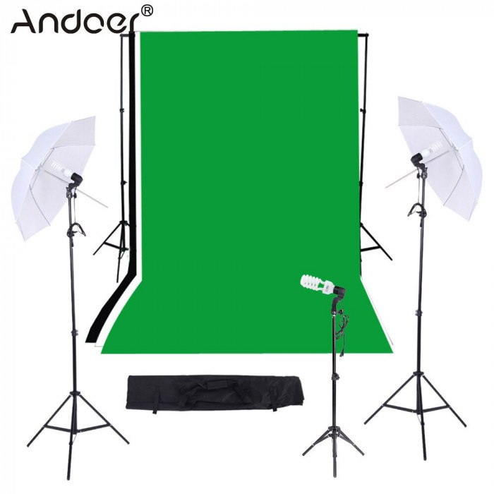 Kit studio,foto,lumini,3 umbrele,suport fundal 2x2m,3 panze fundal multicolore + 3 becuri 45W