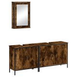 Cumpara ieftin Set mobilier de baie, 3 piese, stejar fumuriu, lemn prelucrat