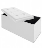 Banca Pliabila 2 Locuri cu Depozitare 100L, Piele Ecologica, 80x40x40 cm, Alb