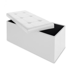 Banca 2 locuri cu spatiu depozitare, 100 L, Pliabil, Piele ecologica,Alb, 80 x 40 x 40 cm