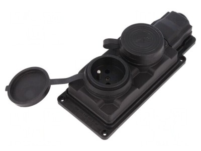 Conector de alimentare AC 2P+PE 250V 16A negru IP44 foto