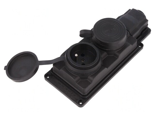 Conector de alimentare AC 2P+PE 250V 16A negru IP44