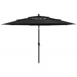 VidaXL Umbrelă de soare 3 niveluri, st&acirc;lp de aluminiu, negru, 3,5 m