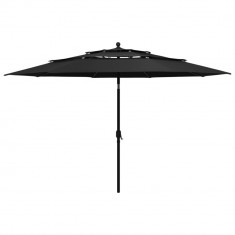 vidaXL Umbrelă de soare 3 niveluri, stâlp de aluminiu, negru, 3,5 m