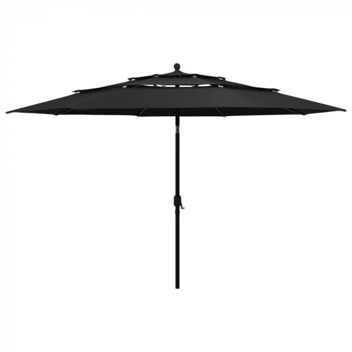 vidaXL Umbrelă de soare 3 niveluri, st&acirc;lp de aluminiu, negru, 3,5 m