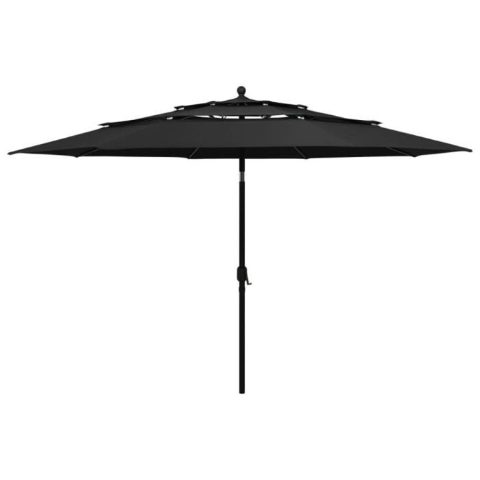 vidaXL Umbrelă de soare 3 niveluri, st&acirc;lp de aluminiu, negru, 3,5 m