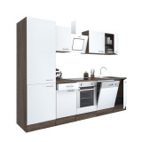 Mobilier de bucătărie Yorki 280, corp din stejar Yorki, fațadă albă cu finisaj satinat, cu element inferior pentru cuptor și dulap cu rafturi, fără bl