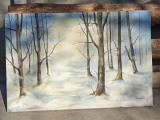Peisaj de iarna pe panza 90/61 cm semnat pictor roman