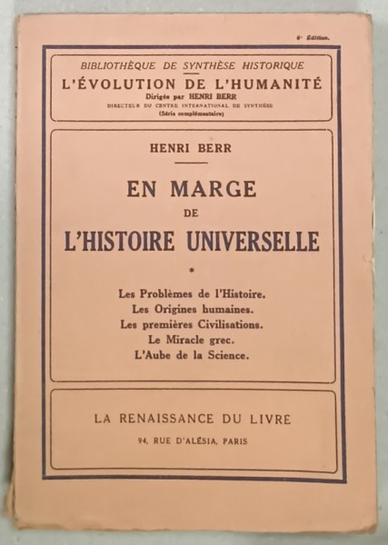 EN MARGE DE L &#039;HISTOIRE UNIVERSELLE par HENRI BERR , 1934