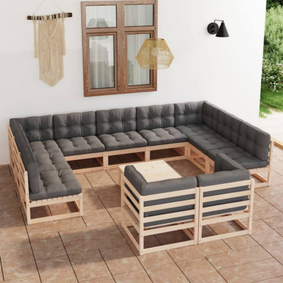 vidaXL Set mobilier grădină cu perne, 12 piese, lemn masiv de pin foto