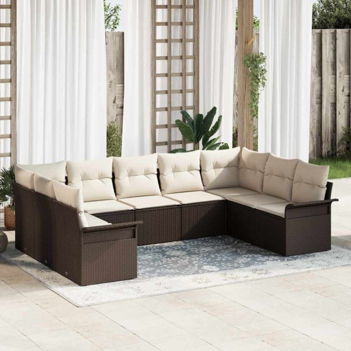 vidaXL Set de canapele pentru grădină cu pernă 9 pcs Maro Rattan poli 3354187
