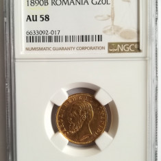 Moneda AUR 20 lei 1890, Carol I, certificata de NGC cu gradul AU58