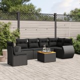 Cumpara ieftin Set canapele de grădină cu perne, 7 piese, negru, poliratan