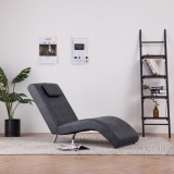 vidaXL Șezlong cu pernă, gri, piele &icirc;ntoarsă artificială