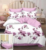 Cumpara ieftin Lenjerie Pat Bumbac 4 Piese Geanina Alb Roz, Set de Pat, Cearceaf fara Elastic