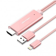 PREMIUM VENTION iPhone Lightning 8pin la HDMI Cablu adaptor Culoare Roz, Lungime 3 Metri foto