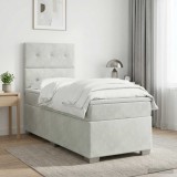 Cumpara ieftin Pat boxspring cu saltea Gri deschis 90 x 190 cm Catifea